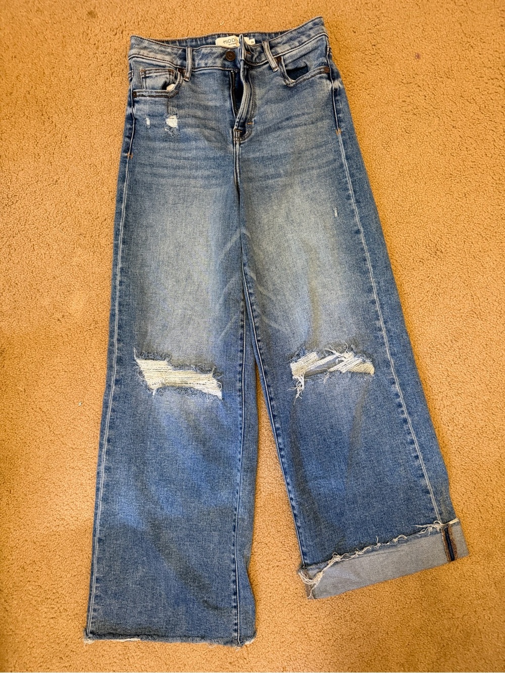 Hidden Los Angeles High Rise Wide Leg Distressed Jeans Size 26 Blue Denim